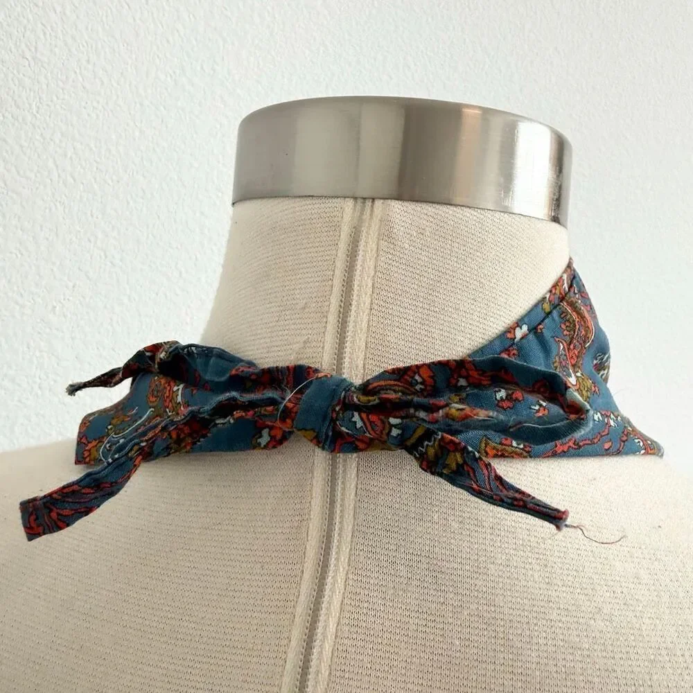 Vintage Floral Blue Paisley Flowers Head Scarf Bandana